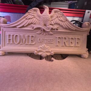 Patriotic CNC file eagle sign carved in MDF – Home of the Free plaque by ABSMolds.com