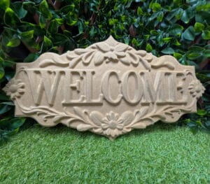 Floral Welcome Sign CNC carving displayed